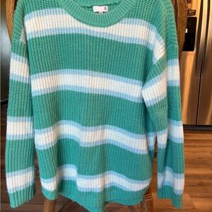 Sonoma-Striped Green and White Women's Knit Sweater